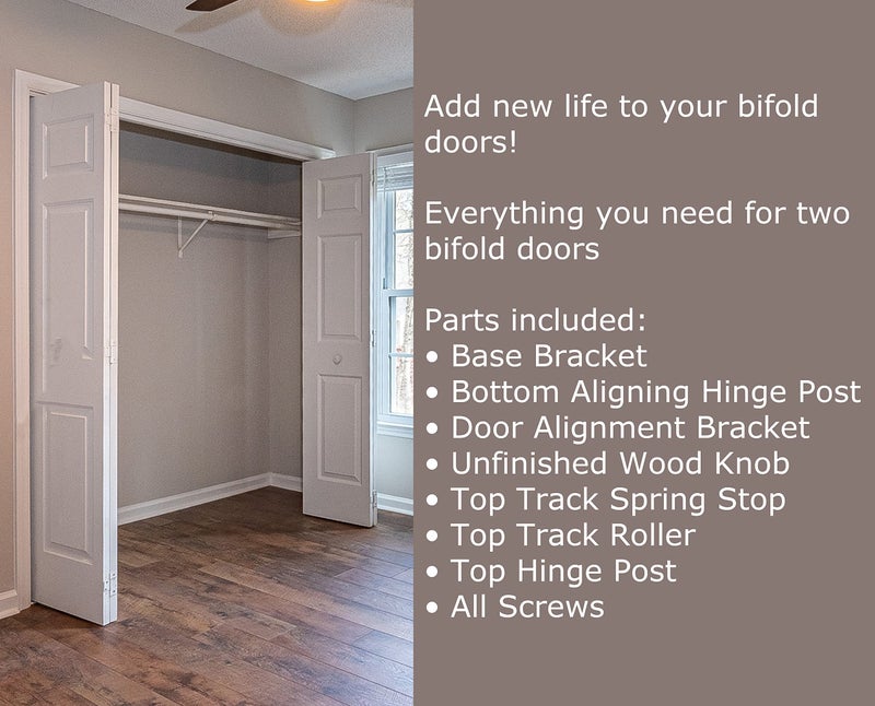 Harrier Hardware Bifold Door Hardware Repair Kit 2-Door Set 3/8-Inch Pivot for 7/8-Inch Track Unfinished Knob Spring Snugger Roller DIY Fix - Image 3